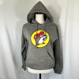 Buc-ees Hoodie Sweatshirt Fleece Long Sleeve Pullover Beaver Gray Adult Small